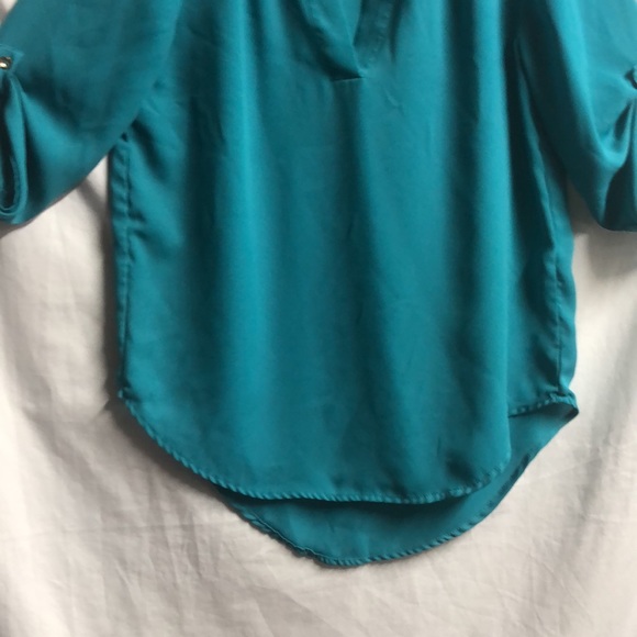 Gorgeous blue v neck blouse with button sleeves small - Picture 6 of 12